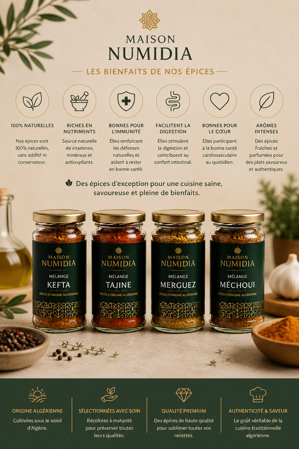 épices Kefta, épices orientales, Pack découverte ( épice Kefta, épice Tajine, épice Merguez, épice Méchoui